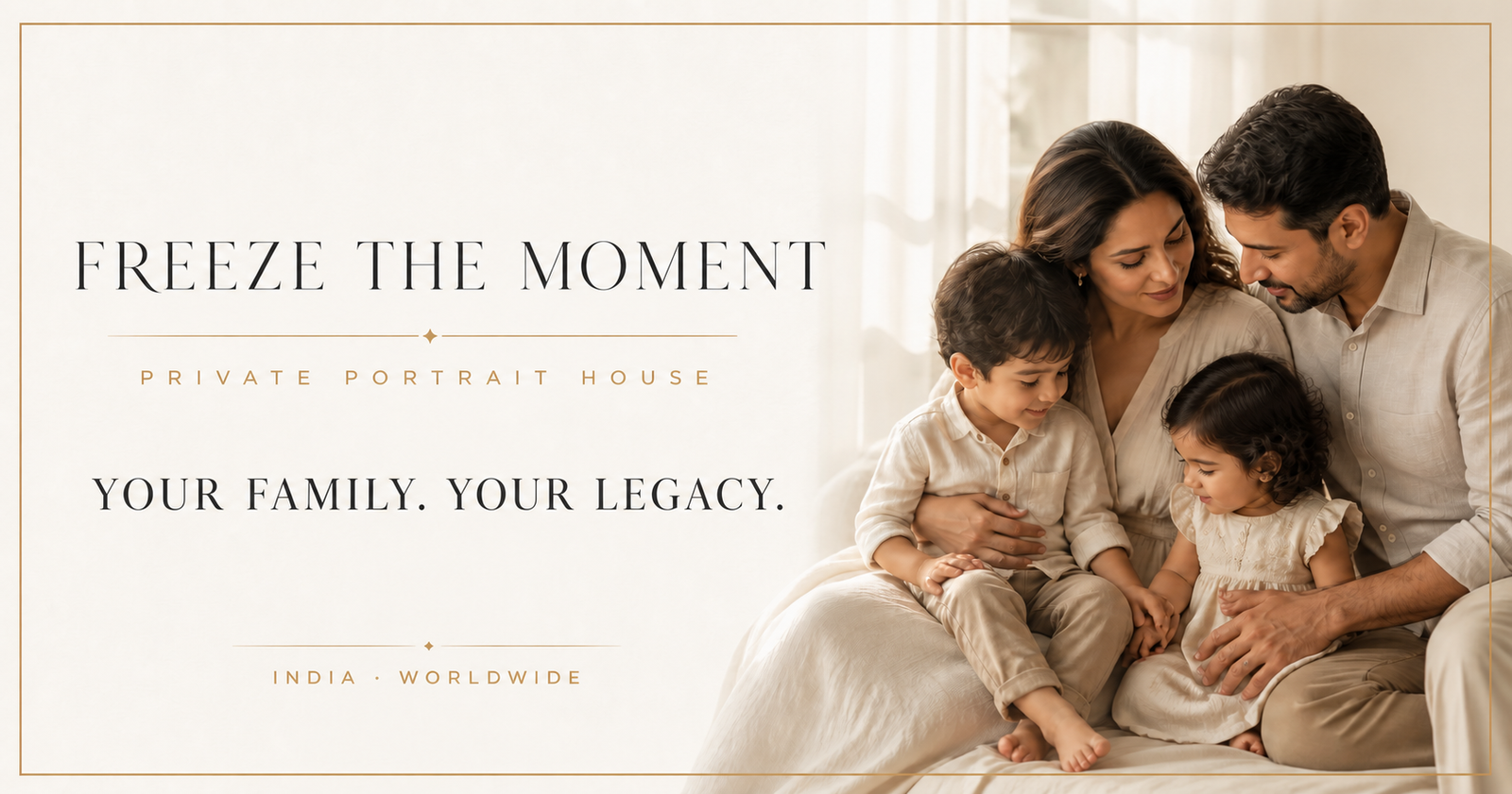 Freeze The Moment private portrait house signature featuring a family together